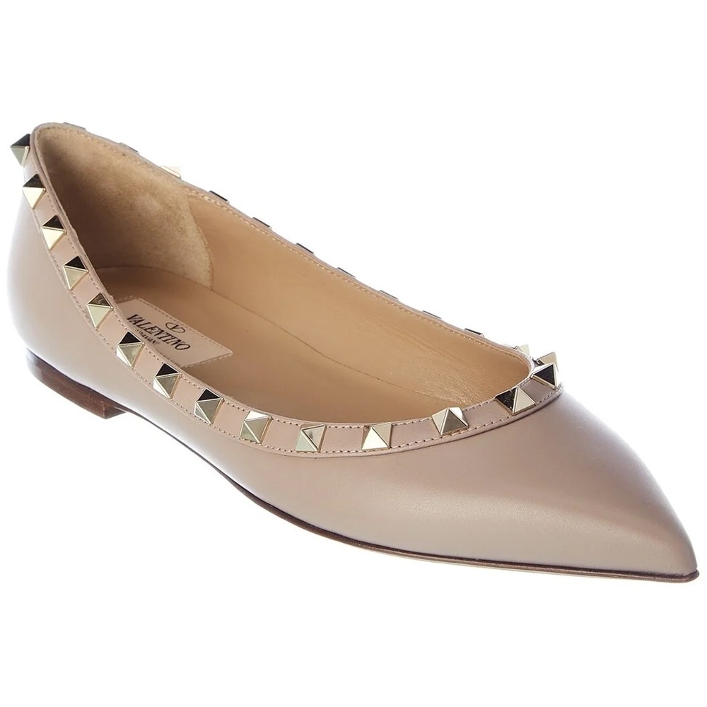 Valentino Garavani Taupe Studded Flats
